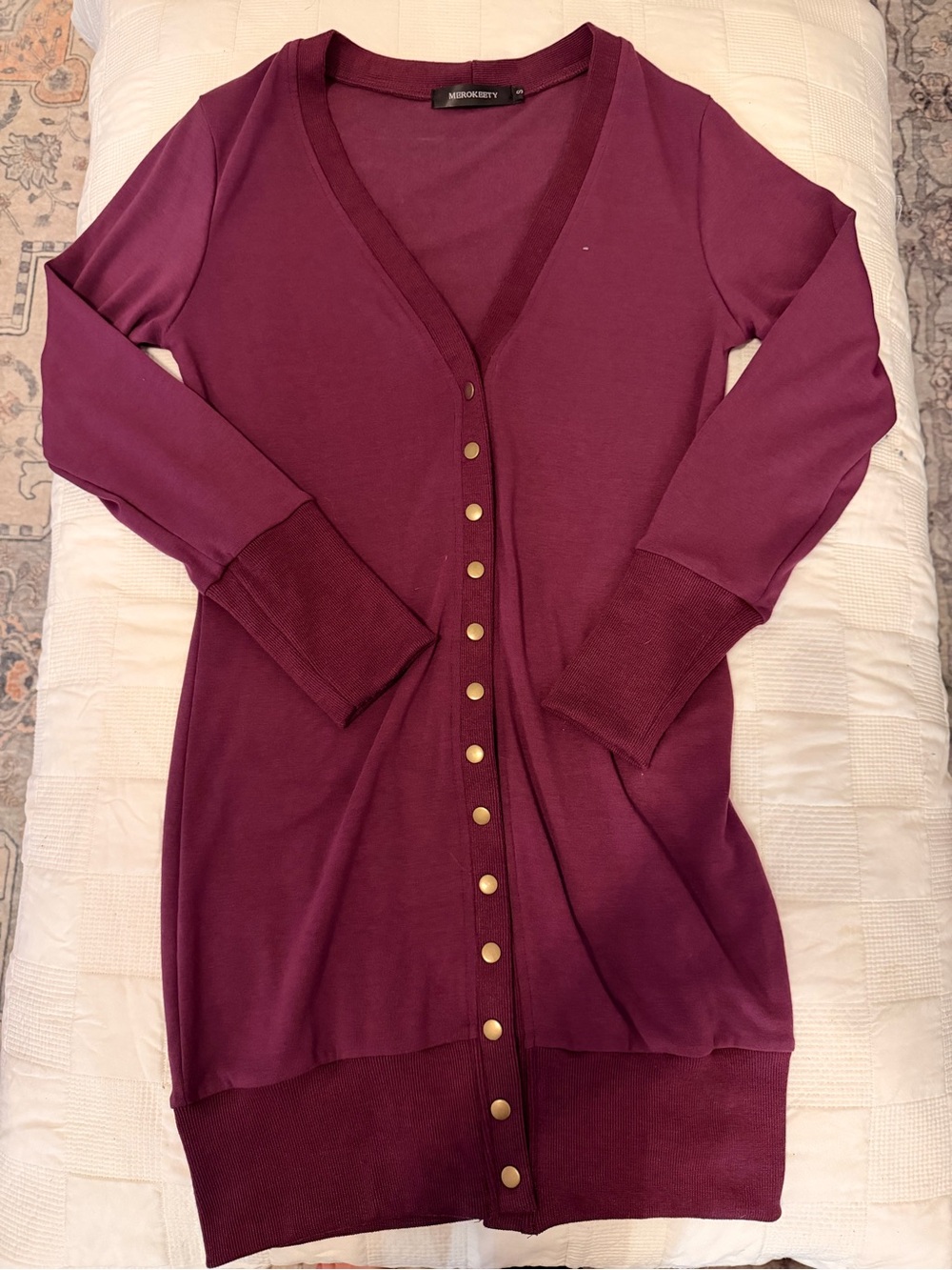 Amazon Women's Long Cardigan Sweater - Burgundy with Gold Buttons